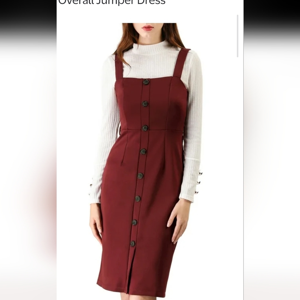 Allegra K Burgundy Button-Front Midi Dress